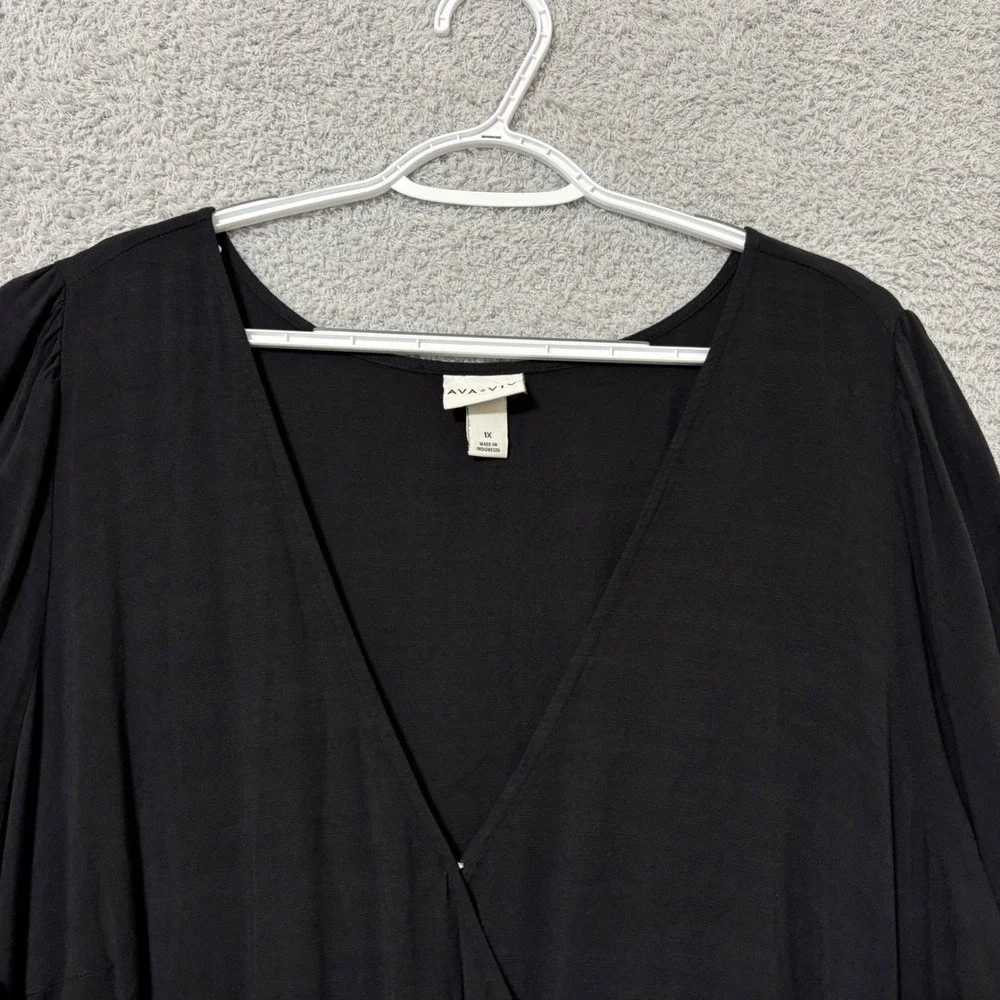 Little Black Dress Work Casual Flowy Mini Dress Long Sleeve Plus Size 1X Pockets - Picture 3 of 12